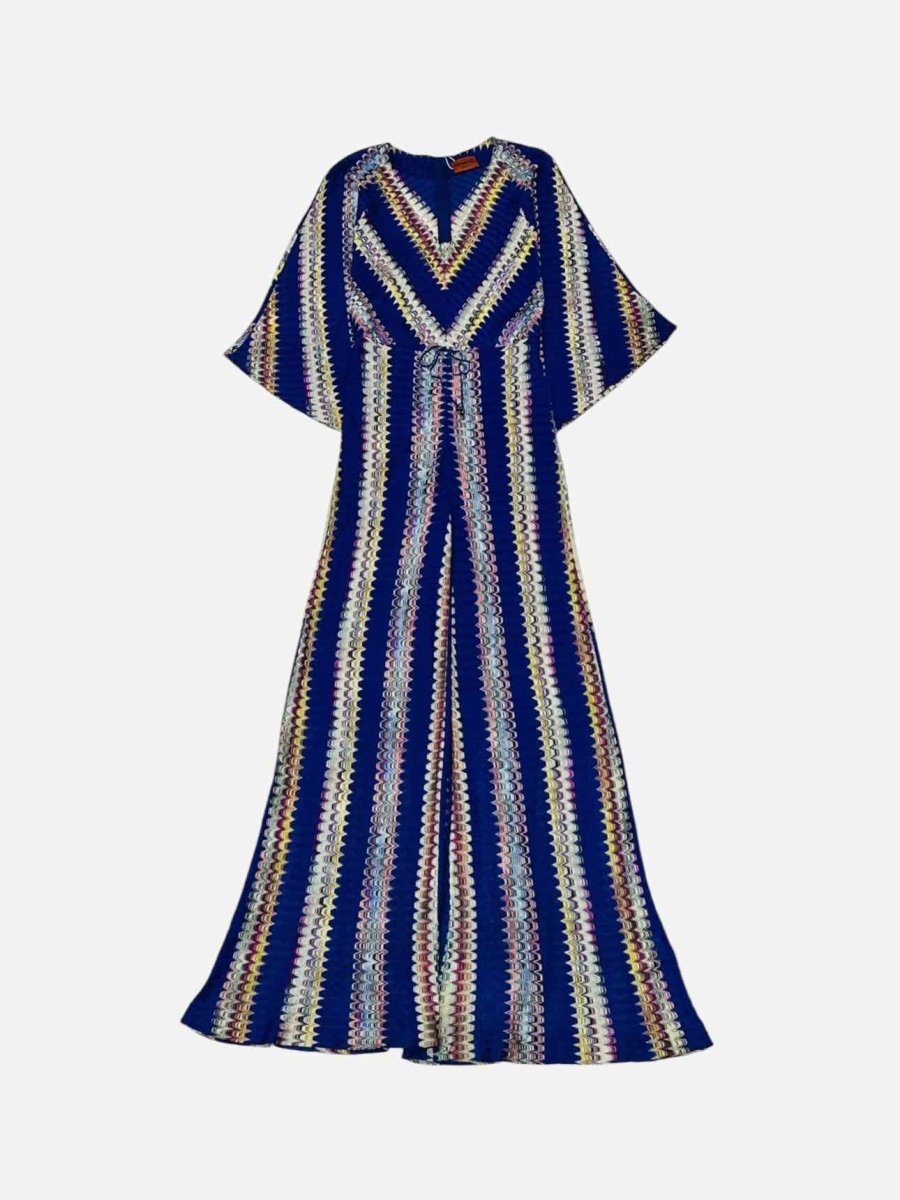 Pre - loved MISSONI Knit Blue Multicolor Chevron Jumpsuit at Reems Closet