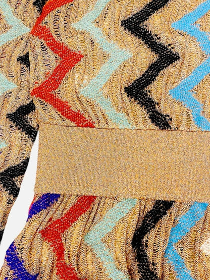 Pre - loved MISSONI Knit Bronze Multicolor Zigzag Long Dress at Reems Closet