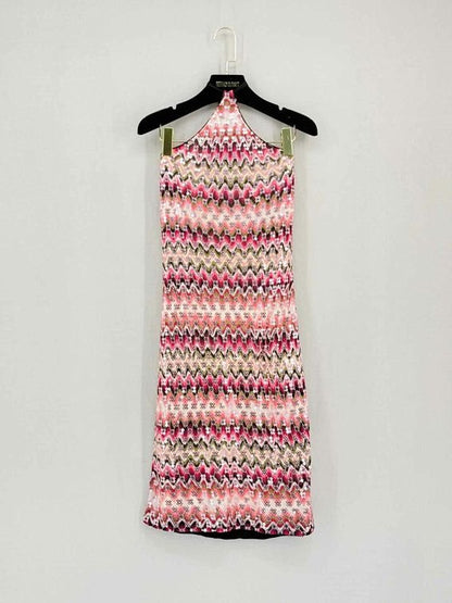 Pre-loved MISSONI Pink Multicolor Zigzag Size US 6 Short Dress at Reems Closet