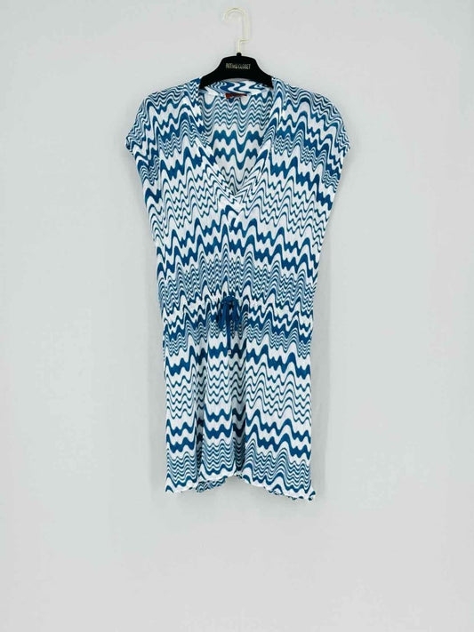 Pre - loved MISSONI Tie Waist Blue & White Size US 2 Short Dress at Reems Closet