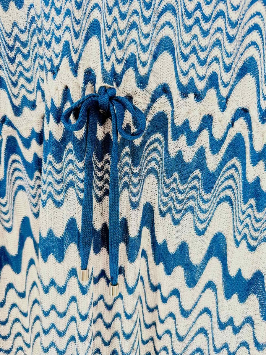 Pre - loved MISSONI Tie Waist Blue & White Size US 2 Short Dress at Reems Closet