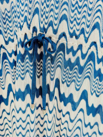 Pre - loved MISSONI Tie Waist Blue & White Size US 2 Short Dress at Reems Closet