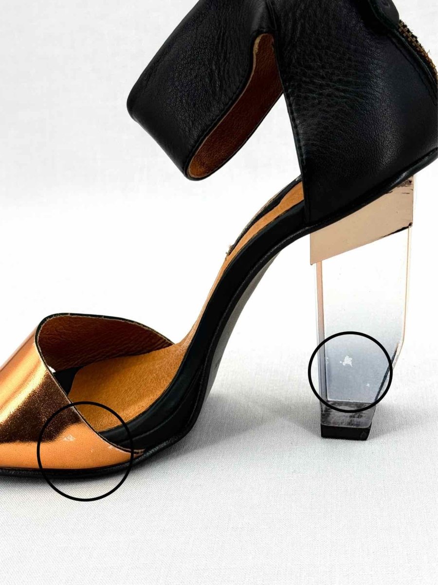 Pre - loved MISTA Ankle Strap Black & Bronze Heeled Sandals 37 at Reems Closet