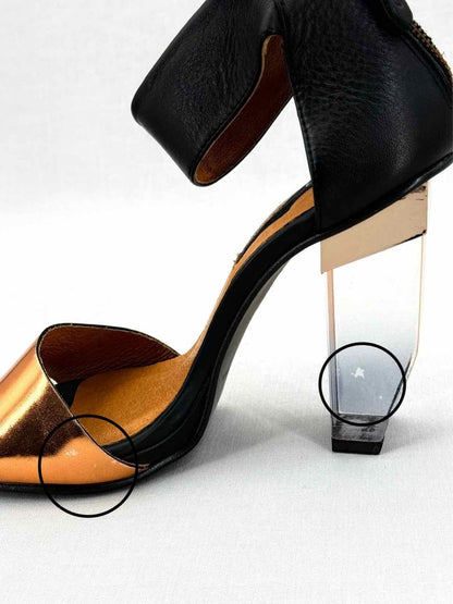 Pre - loved MISTA Ankle Strap Black & Bronze Heeled Sandals 37 at Reems Closet