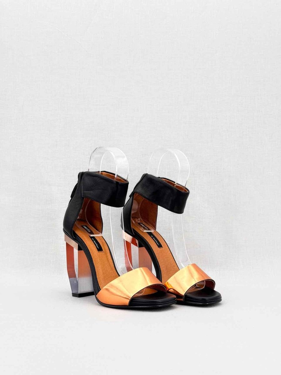 Pre - loved MISTA Ankle Strap Black & Bronze Heeled Sandals 37 at Reems Closet