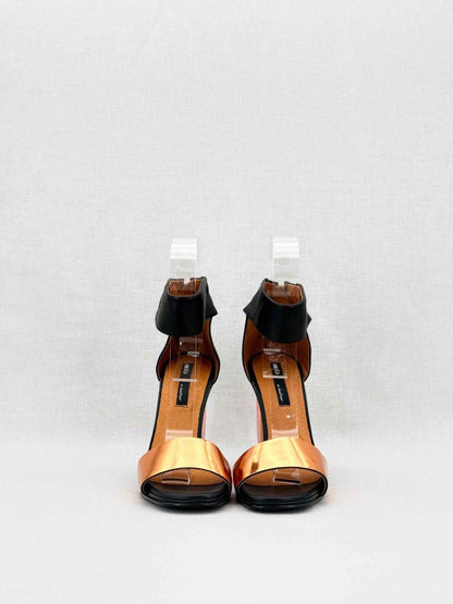 Pre - loved MISTA Ankle Strap Black & Bronze Heeled Sandals 37 at Reems Closet