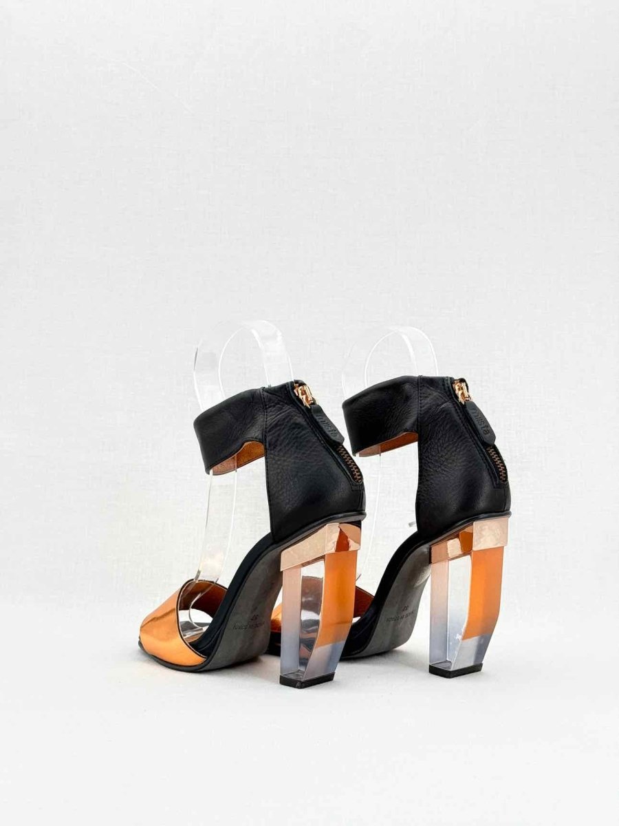 Pre - loved MISTA Ankle Strap Black & Bronze Heeled Sandals 37 at Reems Closet