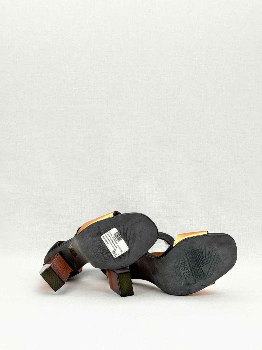 Pre - loved MISTA Ankle Strap Black & Bronze Heeled Sandals 37 at Reems Closet