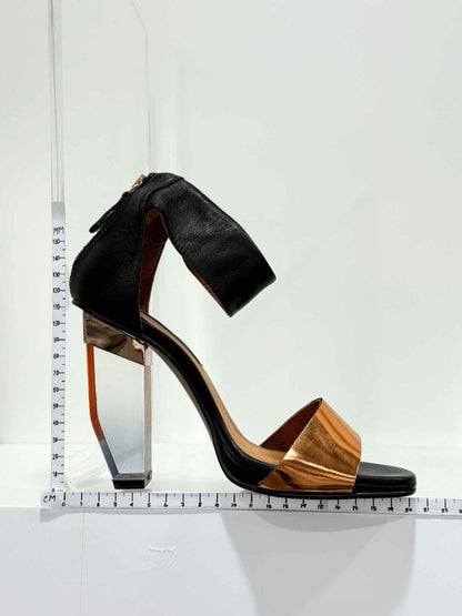 Pre - loved MISTA Ankle Strap Black & Bronze Heeled Sandals 37 at Reems Closet
