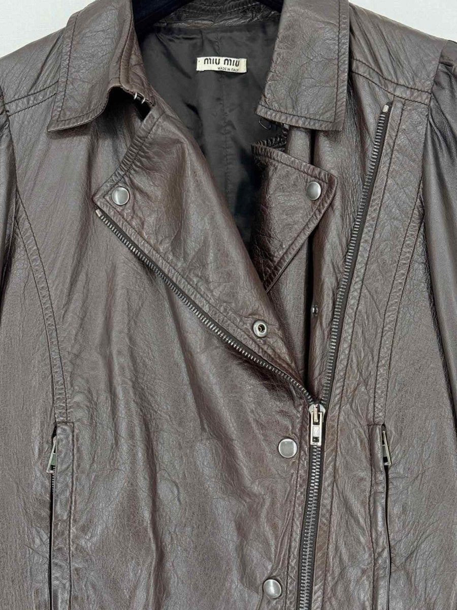 Pre - loved MIU MIU Biker Brown Size US 2 Jacket at Reems Closet
