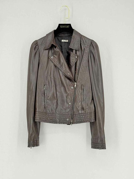Pre - loved MIU MIU Biker Brown Size US 2 Jacket at Reems Closet