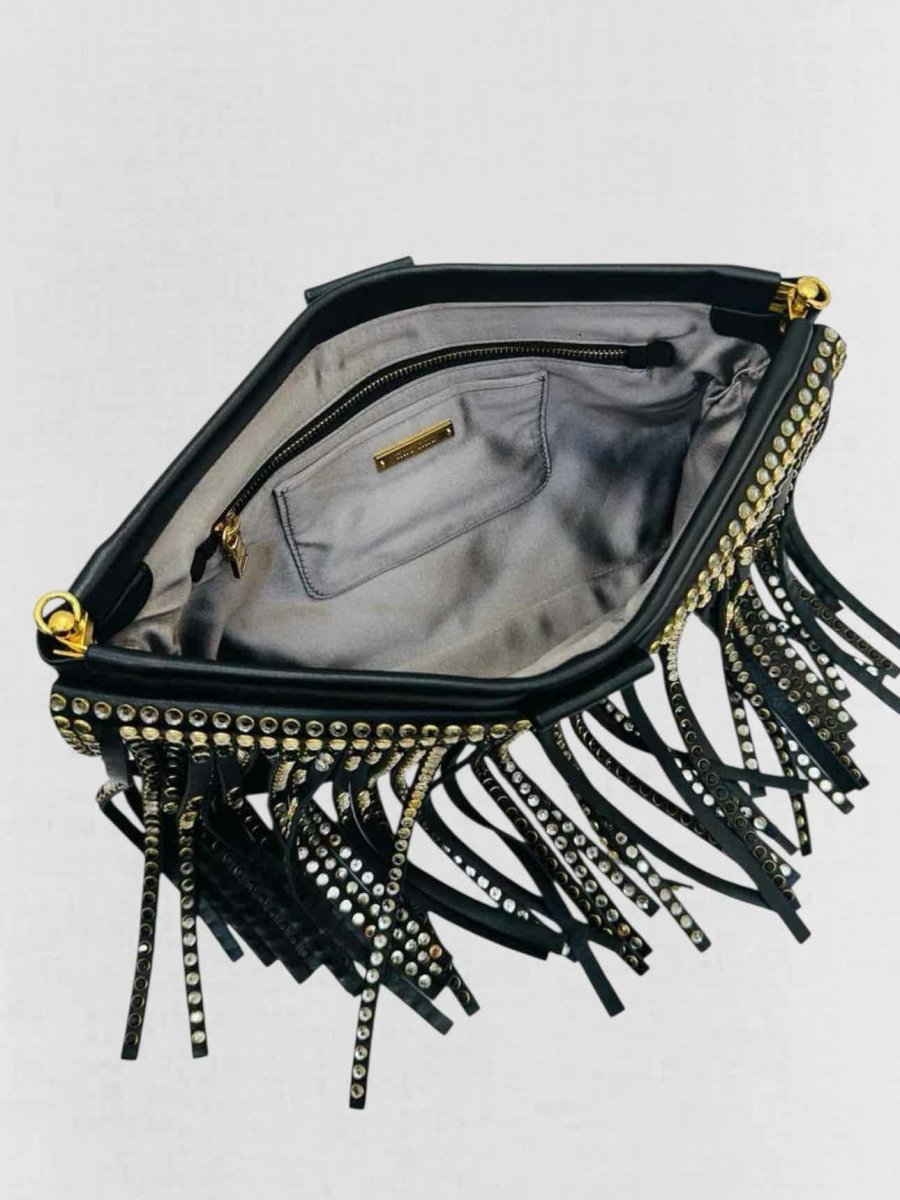 Pre - loved MIU MIU Black Fringed Shoulder Bag at Reems Closet