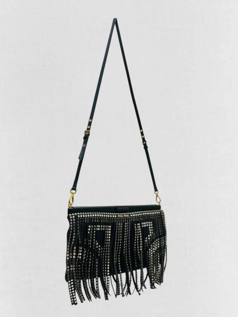 Pre - loved MIU MIU Black Fringed Shoulder Bag at Reems Closet