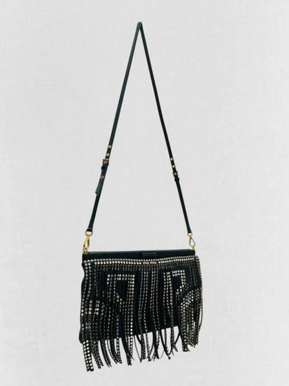 Pre - loved MIU MIU Black Fringed Shoulder Bag at Reems Closet