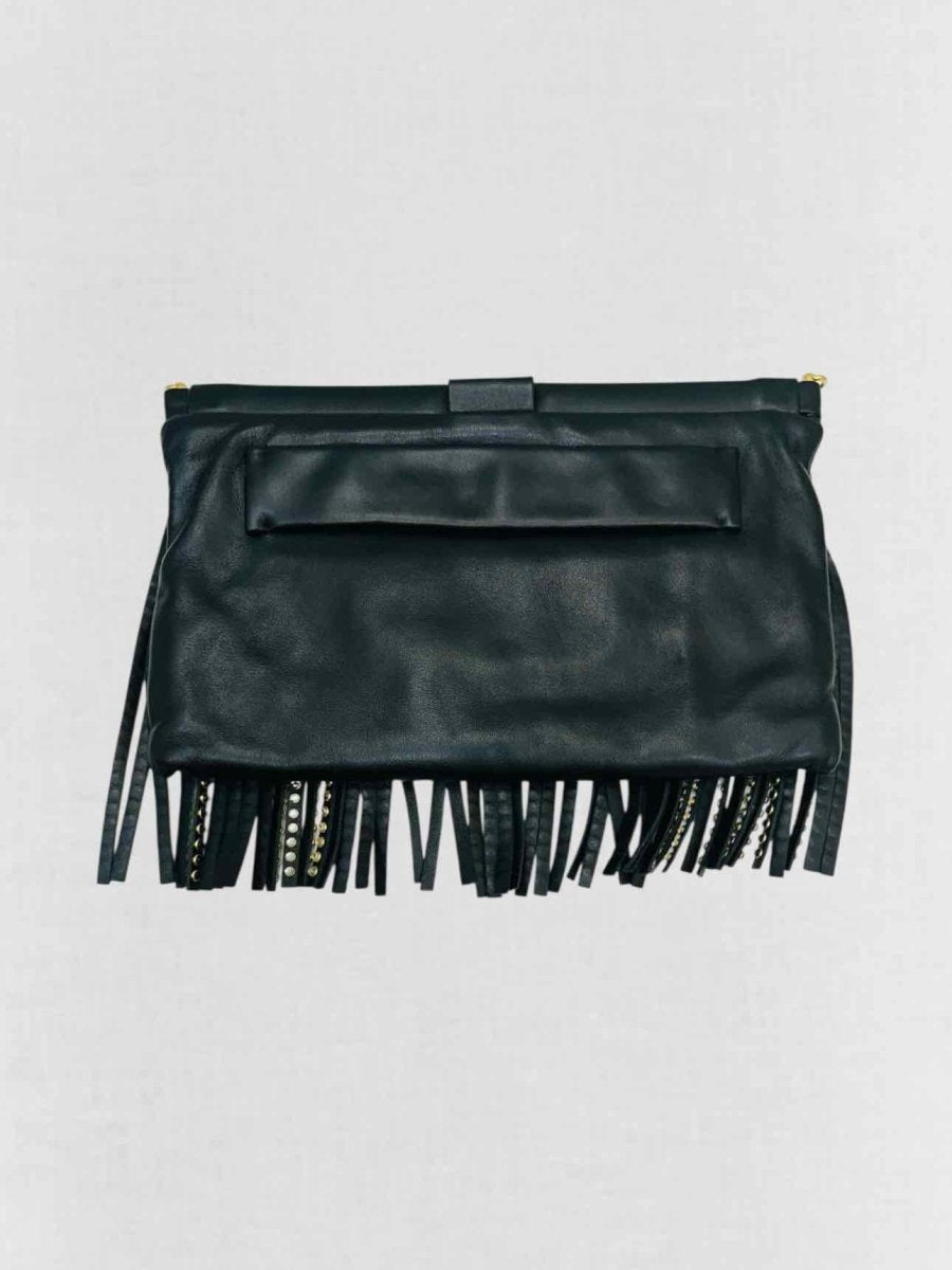 Pre - loved MIU MIU Black Fringed Shoulder Bag at Reems Closet