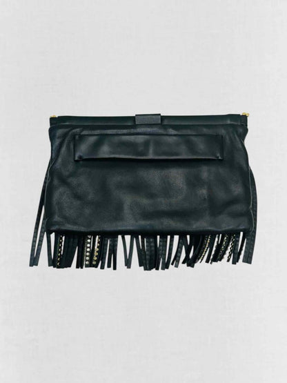 Pre - loved MIU MIU Black Fringed Shoulder Bag at Reems Closet