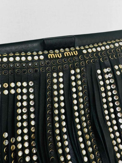 Pre - loved MIU MIU Black Fringed Shoulder Bag at Reems Closet