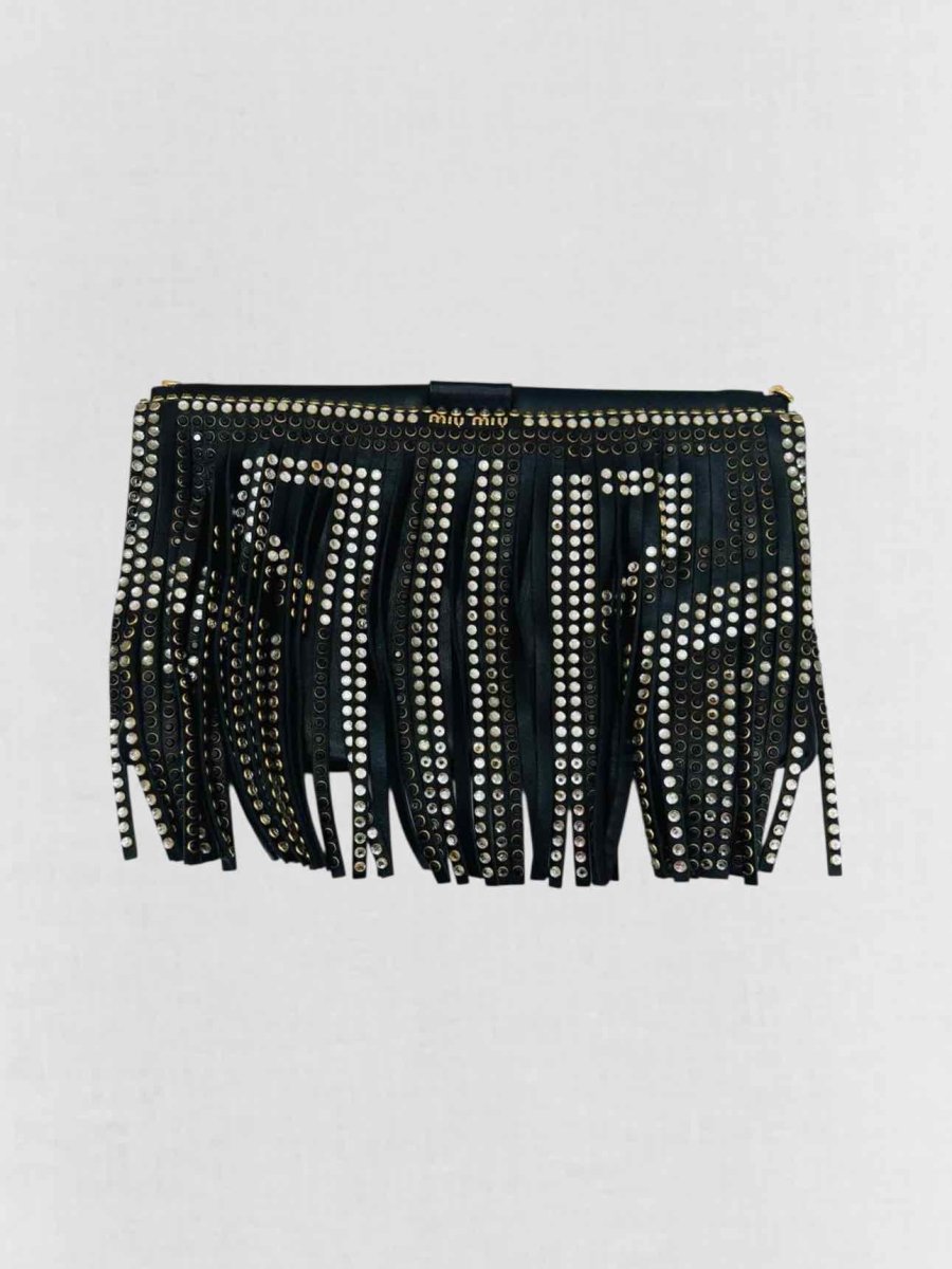 Pre - loved MIU MIU Black Fringed Shoulder Bag at Reems Closet