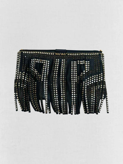 Pre - loved MIU MIU Black Fringed Shoulder Bag at Reems Closet