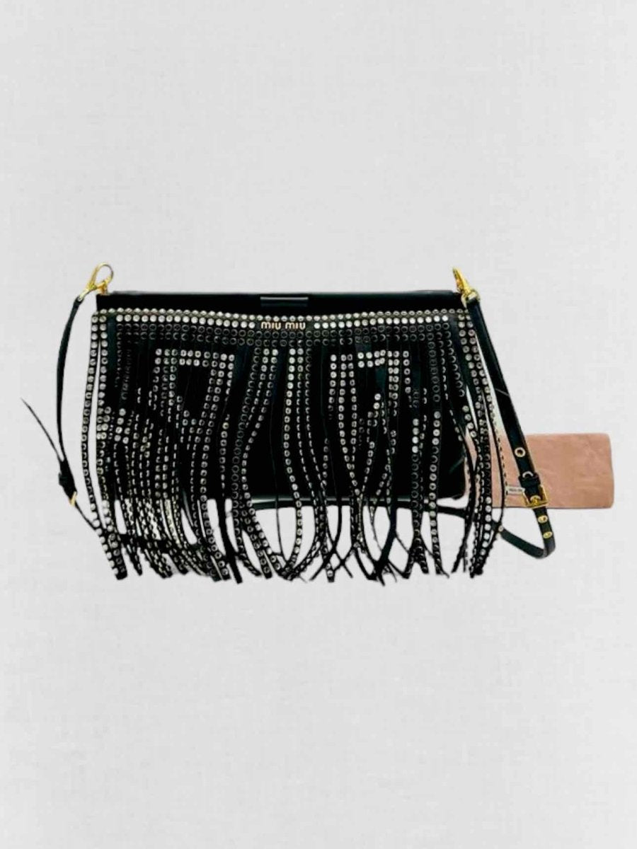 Pre - loved MIU MIU Black Fringed Shoulder Bag at Reems Closet