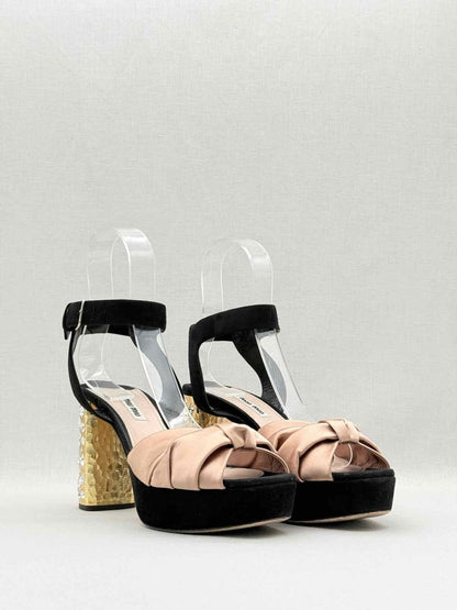 Pre - loved MIU MIU Black & Old Rose Size EU 40.5 Heeled Sandals at Reems Closet