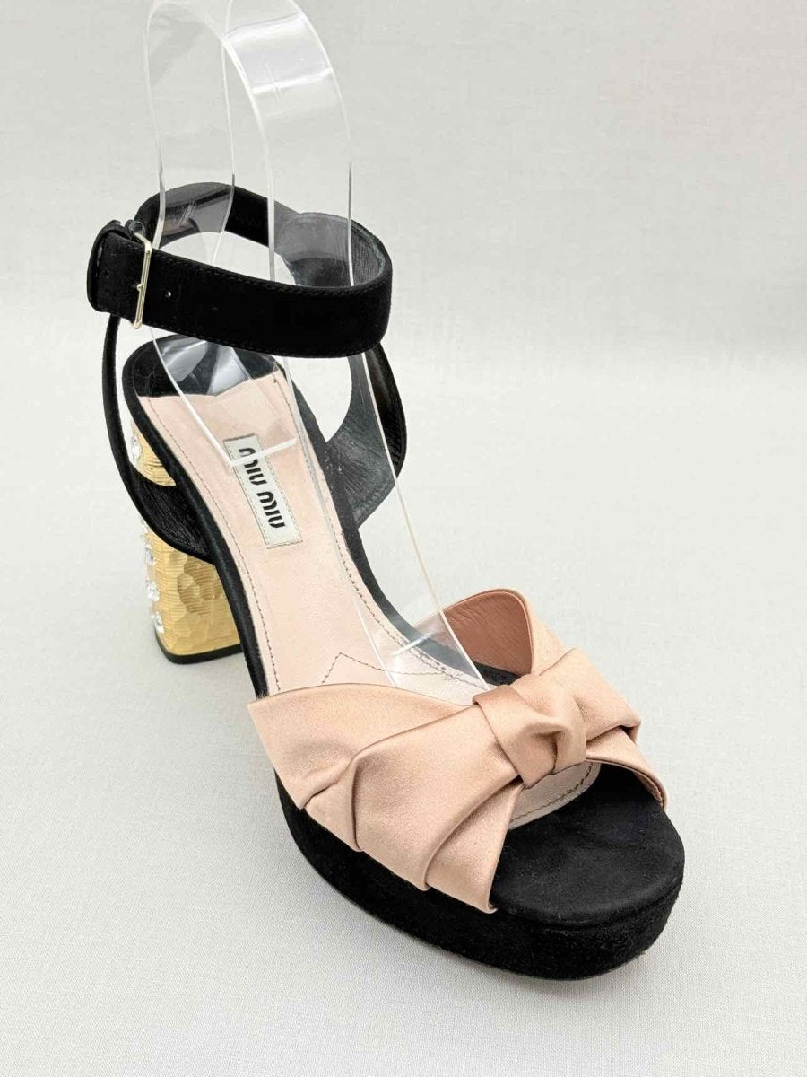Pre - loved MIU MIU Black & Old Rose Size EU 40.5 Heeled Sandals at Reems Closet