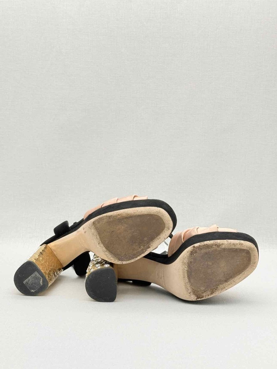 Pre - loved MIU MIU Black & Old Rose Size EU 40.5 Heeled Sandals at Reems Closet