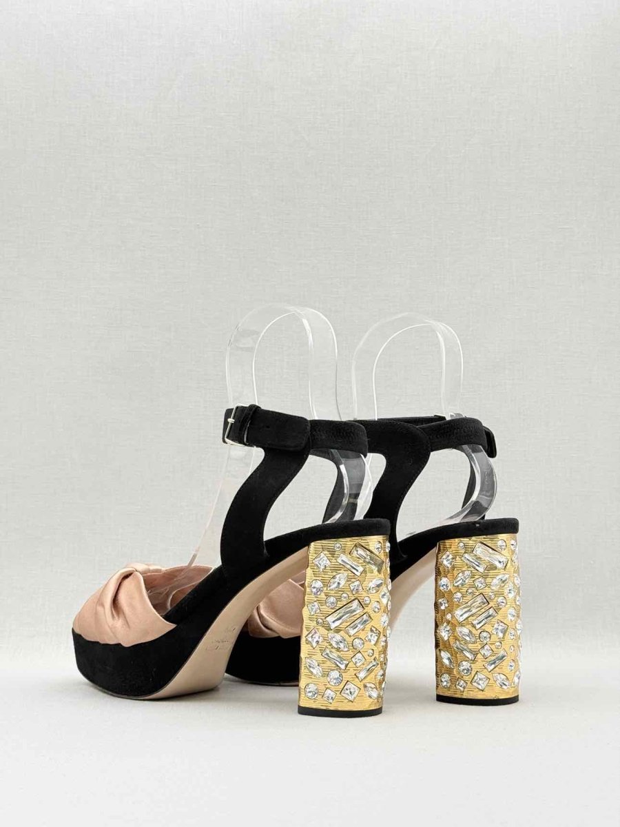 Pre - loved MIU MIU Black & Old Rose Size EU 40.5 Heeled Sandals at Reems Closet