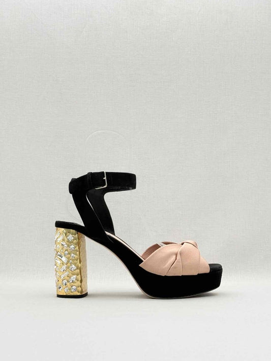 Pre - loved MIU MIU Black & Old Rose Size EU 40.5 Heeled Sandals at Reems Closet