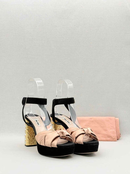 Pre - loved MIU MIU Black & Old Rose Size EU 40.5 Heeled Sandals at Reems Closet
