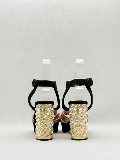 Pre - loved MIU MIU Black & Old Rose Size EU 40.5 Heeled Sandals at Reems Closet