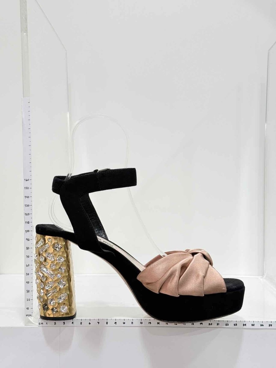 Pre - loved MIU MIU Black & Old Rose Size EU 40.5 Heeled Sandals at Reems Closet