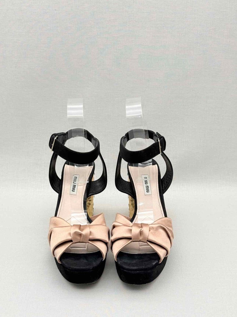 Pre - loved MIU MIU Black & Old Rose Size EU 40.5 Heeled Sandals at Reems Closet