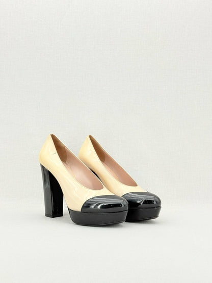 Pre - loved MIU MIU Cream & Black EU 40 Pumps at Reems Closet