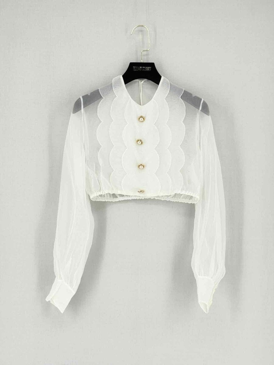 Pre - loved MIU MIU Cream Ruffled Size Small Blouse at Reems Closet