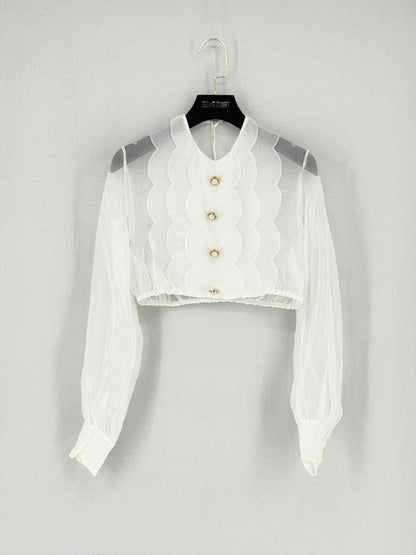 Pre - loved MIU MIU Cream Ruffled Size Small Blouse at Reems Closet