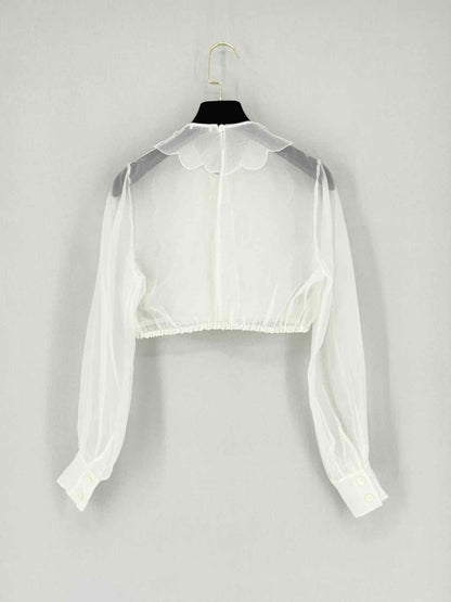 Pre - loved MIU MIU Cream Ruffled Size Small Blouse at Reems Closet