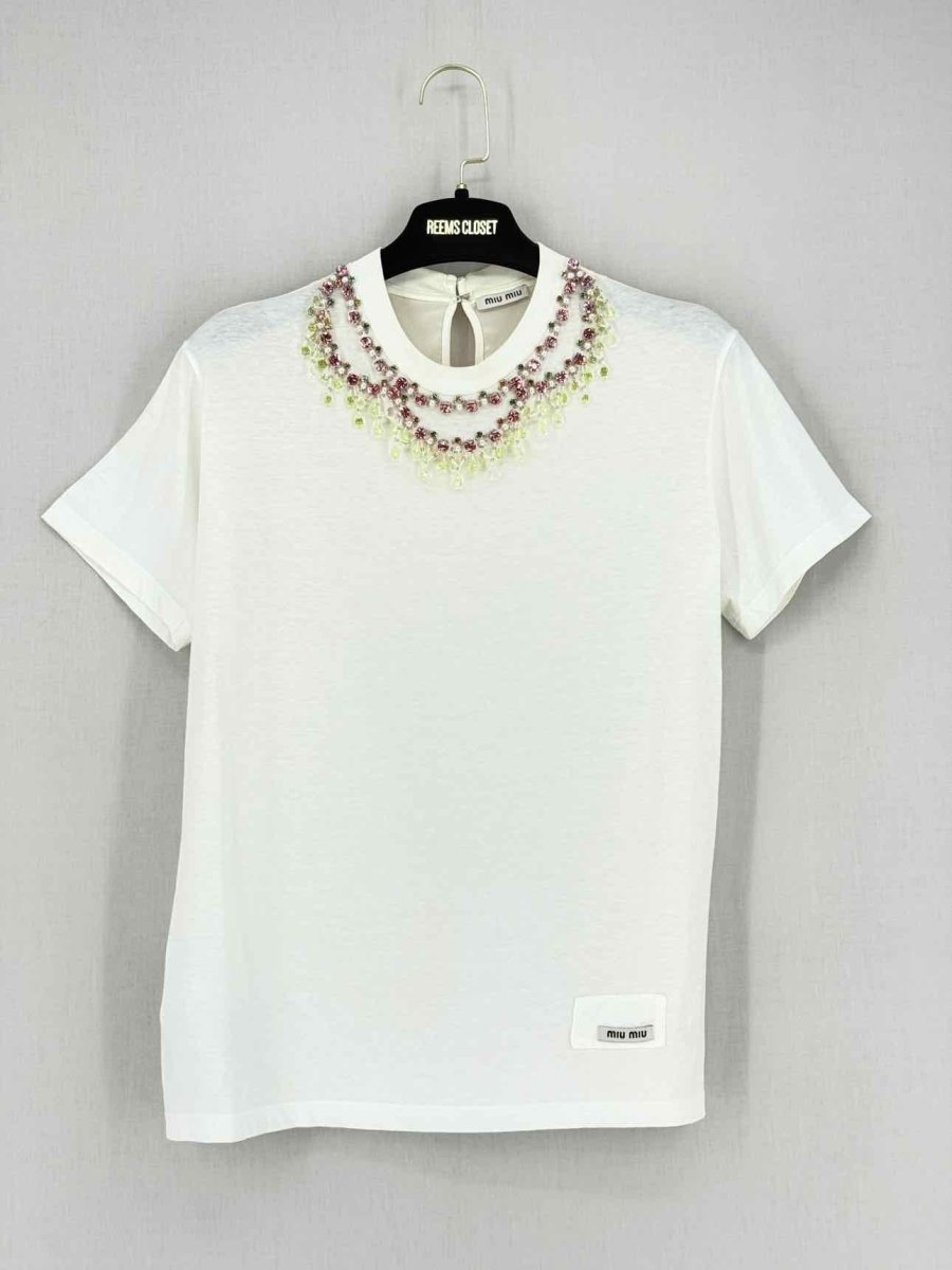 Pre - loved MIU MIU Cream Size XSmall T-shirt at Reems Closet