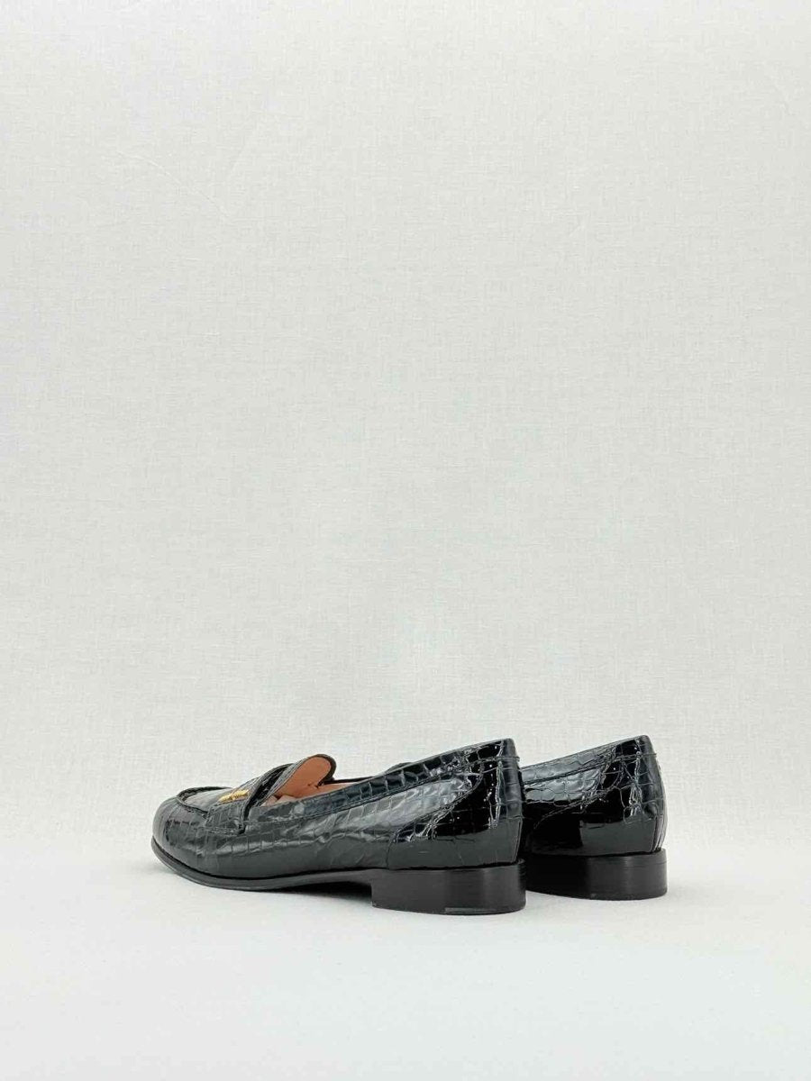 Pre - loved MIU MIU Croc Effect Black Size EU 38.5 Loafers at Reems Closet