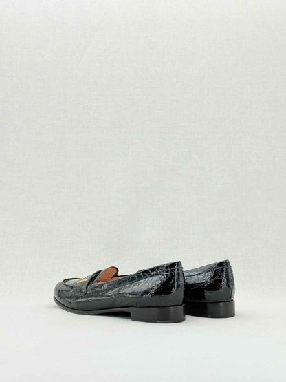 Pre - loved MIU MIU Croc Effect Black Size EU 38.5 Loafers at Reems Closet