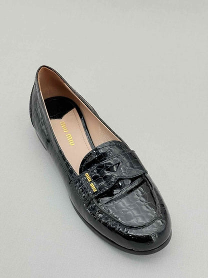 Pre - loved MIU MIU Croc Effect Black Size EU 38.5 Loafers at Reems Closet