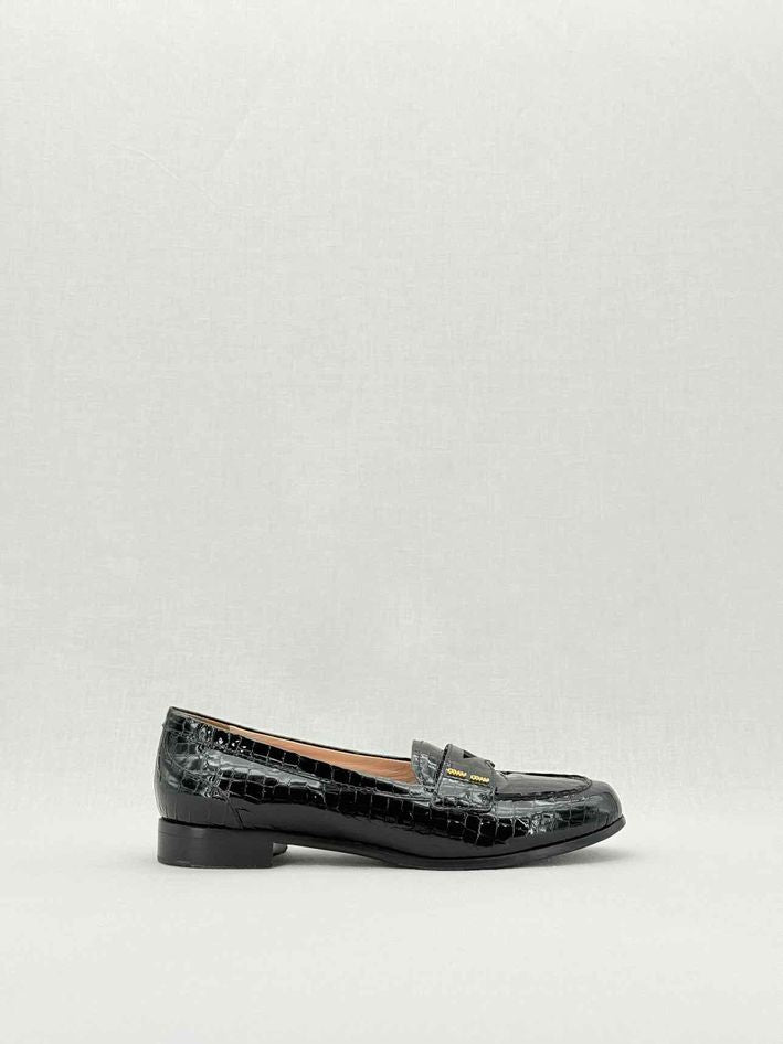 Pre - loved MIU MIU Croc Effect Black Size EU 38.5 Loafers at Reems Closet