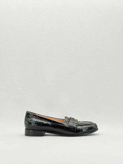 Pre - loved MIU MIU Croc Effect Black Size EU 38.5 Loafers at Reems Closet