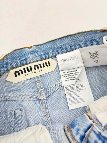 Pre - loved MIU MIU Cut Off Light Blue Washed Size 34 Shorts at Reems Closet