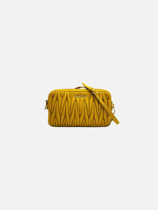 Pre - loved MIU MIU Double Zip Yellow Matelasse Crossbody at Reems Closet