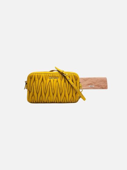 Pre - loved MIU MIU Double Zip Yellow Matelasse Crossbody at Reems Closet