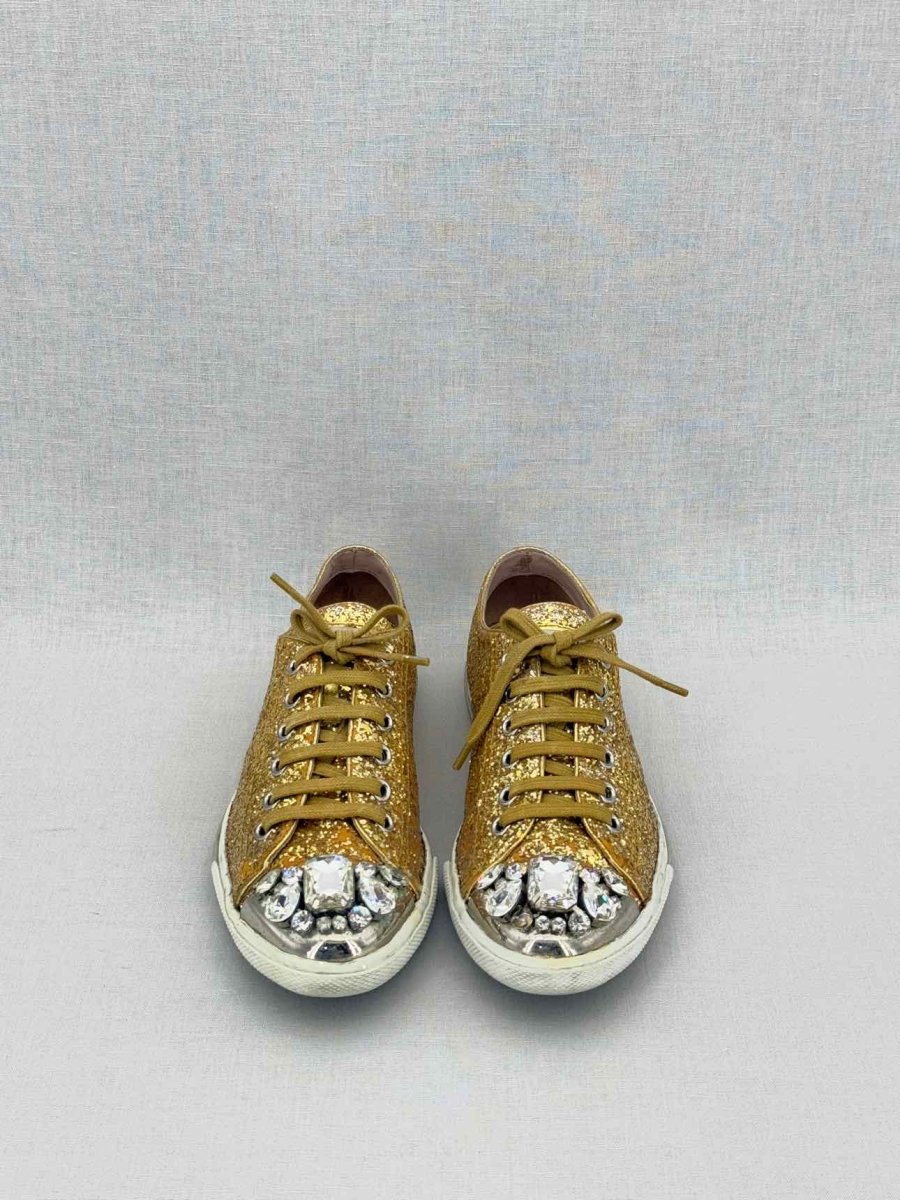 Pre - loved MIU MIU Gold Size EU 38 Sneakers at Reems Closet