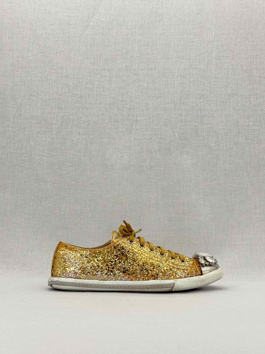 Pre - loved MIU MIU Gold Size EU 38 Sneakers at Reems Closet