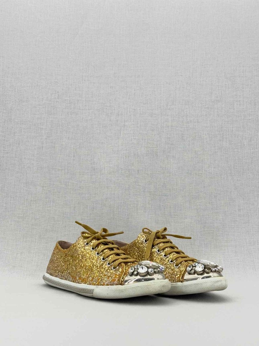 Pre - loved MIU MIU Gold Size EU 38 Sneakers at Reems Closet