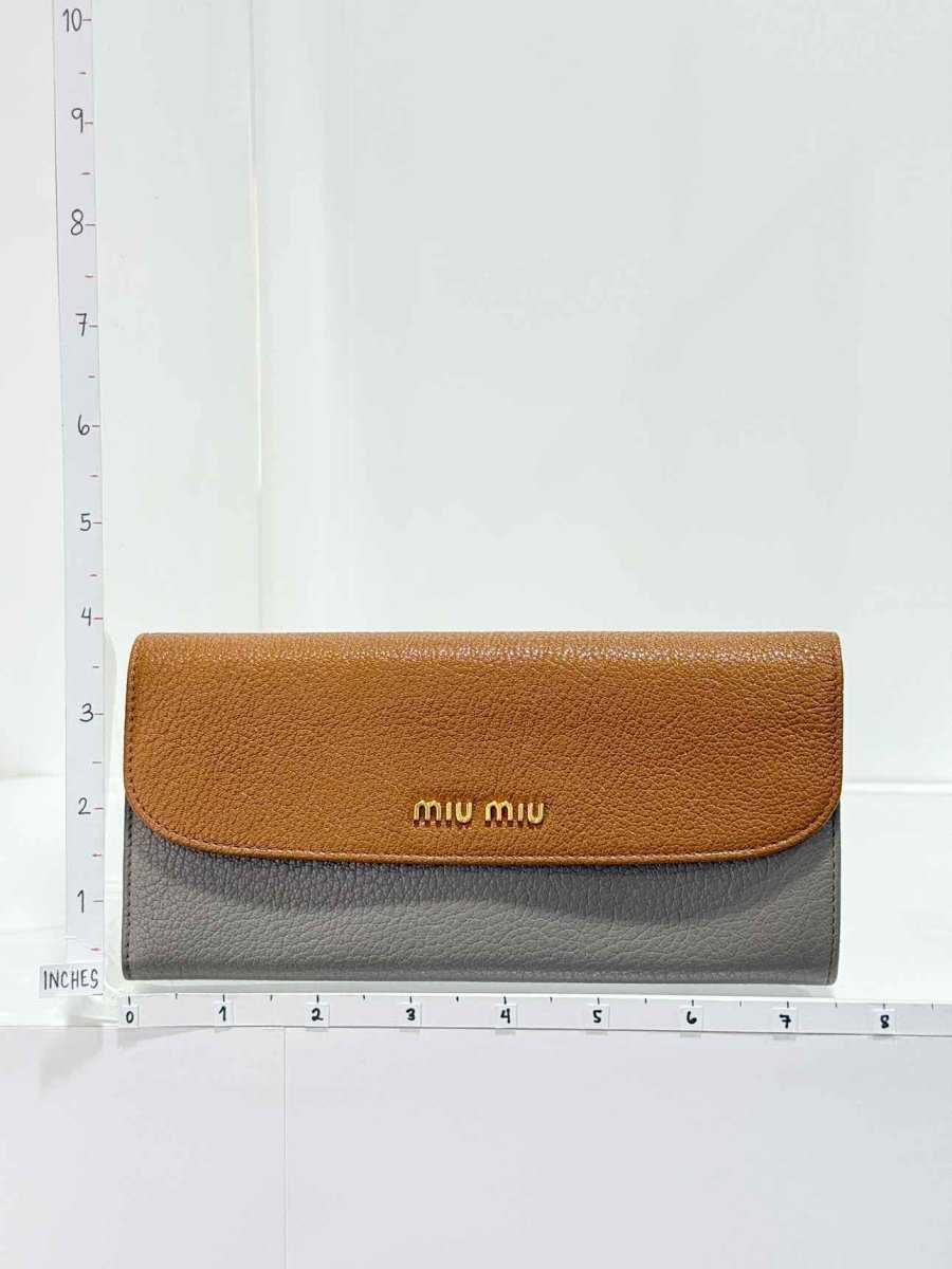 Pre - loved MIU MIU Grey & Brown Continental Wallet at Reems Closet